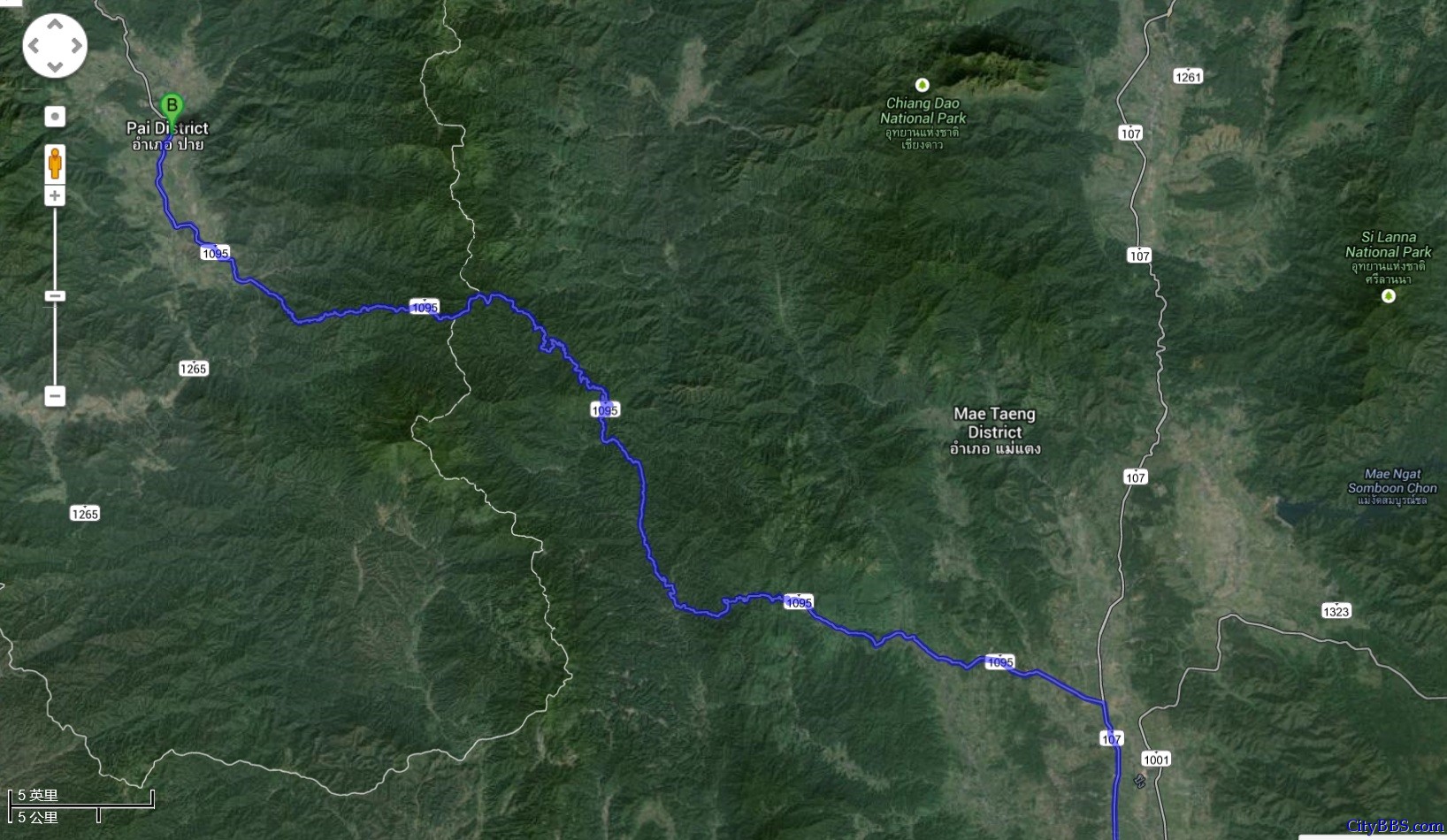 清迈去PAI县1095号公路地图
