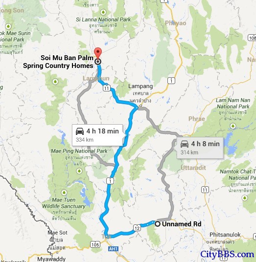 清迈至素可泰自驾路线图