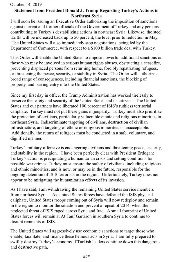 美国正式制裁土耳其：已经准备好摧毁其经济