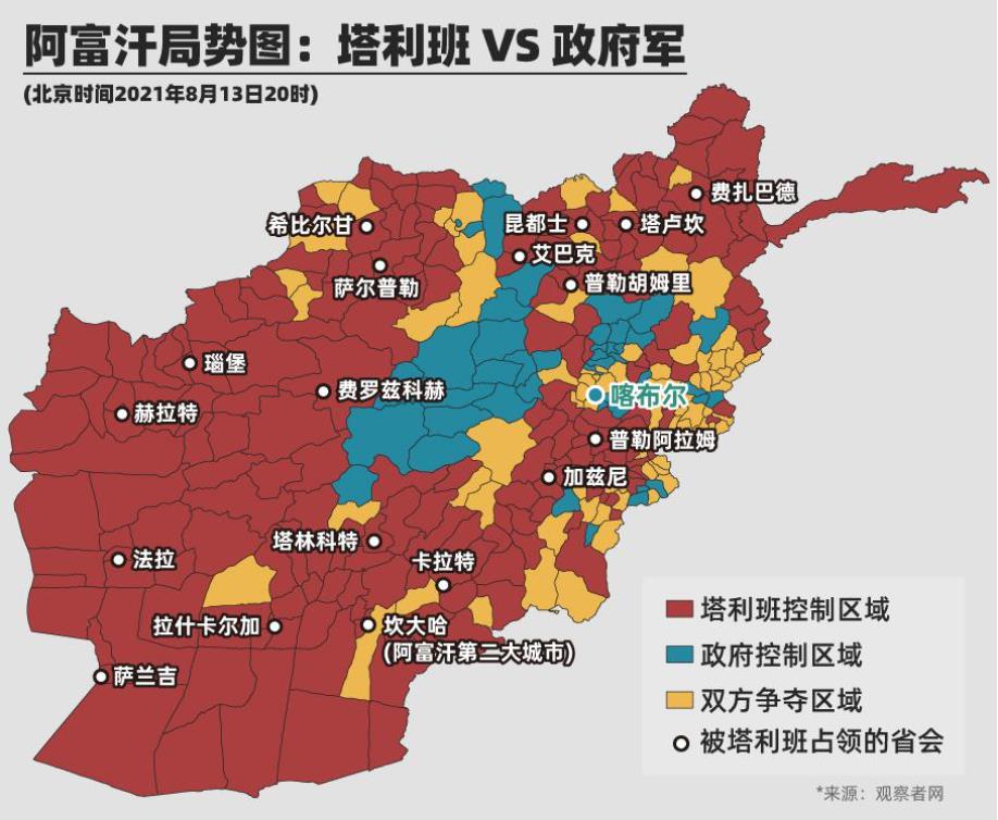 8 月 13 日 20 时的阿富汗局势
