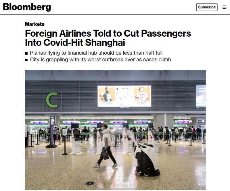 多家国际航空公司已经接到通知，将飞往上海航班的载客量  降至最大载客量的一半以下 ... ...
