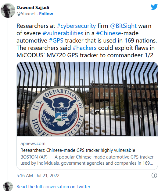 中国产GPS被指有安全漏洞