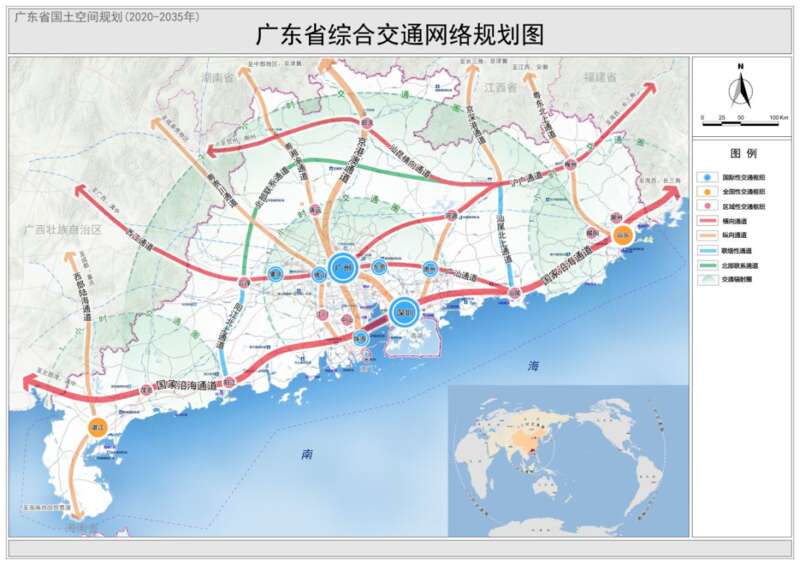 八纵八横的高铁网络中，涉及广东的“五纵一横”