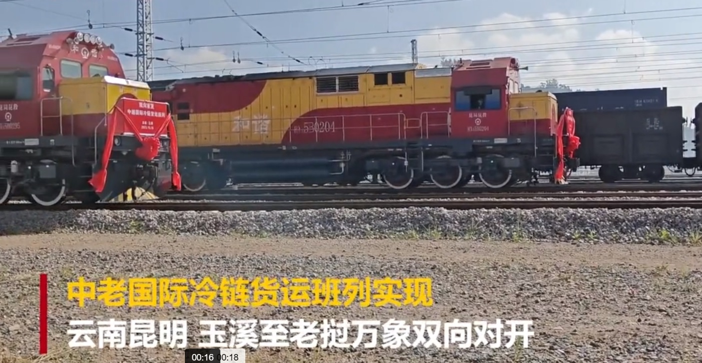 中老中越铁路国际冷链货运班列玉溪双向首发