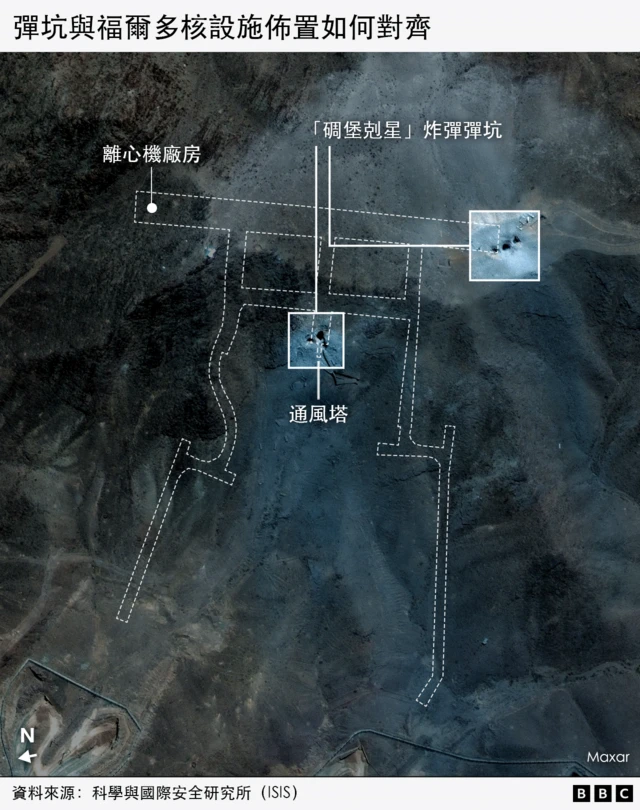 弹坑与伊朗福尔多核设施疑似布局如何对齐