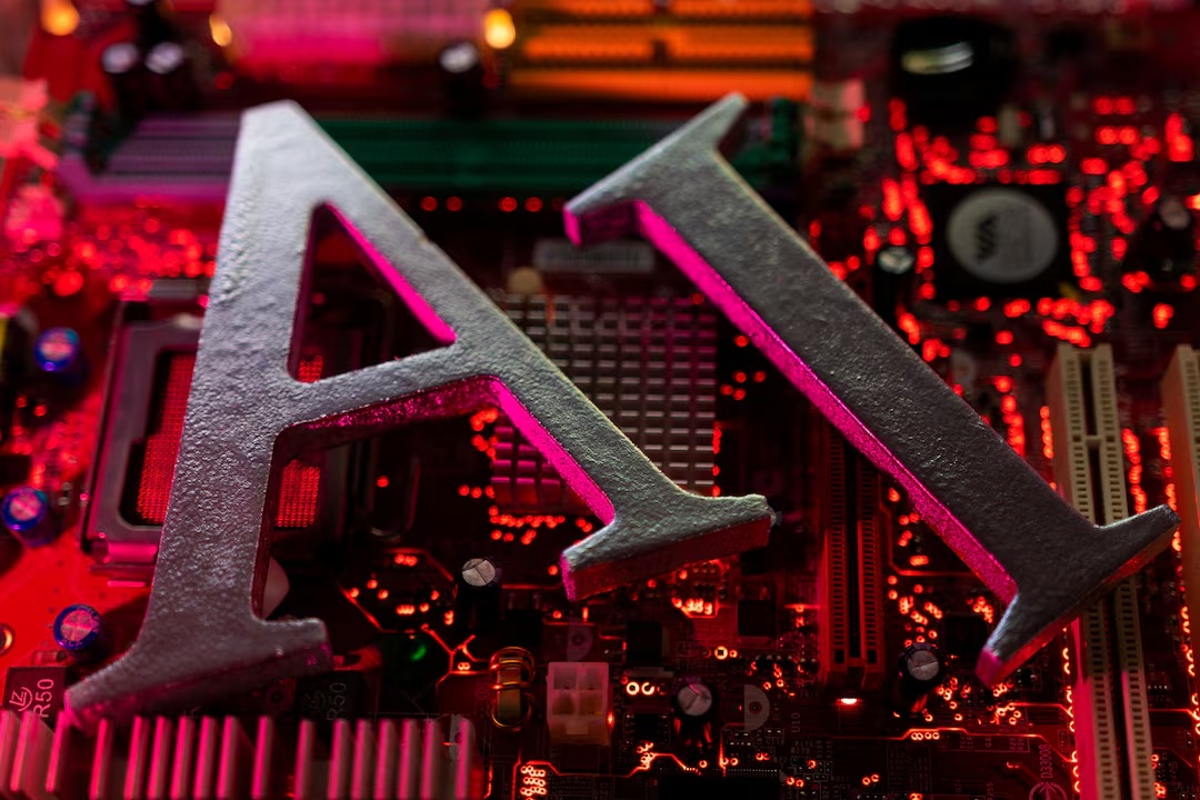  AI（人工智能）字母和计算机主板